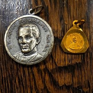 Bishop St John Neumann Silver and Gold Religious Vintage Medallion Set